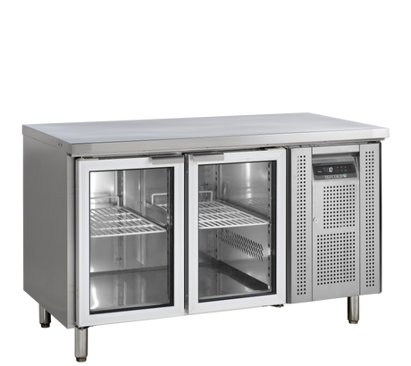 Kühltisch – 2 Glastüren – 272 L – 1360×700×880 mm – SS 304 - Produktansicht