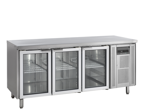 Kühltisch – 3 Glastüren – 402 L – 1795×700×880 mm – SS 304 - Produktansicht