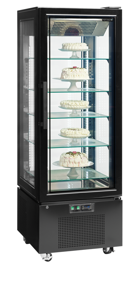 Verkaufsgefrierschrank – 1 Glastür – 248 L – 650×650×1950 mm – Schwarz / Glas – -22 bis -18 °C – 5 Glasablagen + Boden – 1000 W - Anwendungsbeispiel