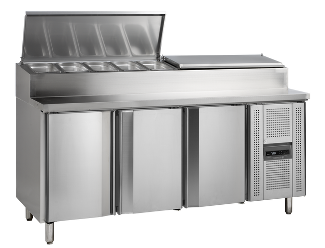 Sandwich-Kühltisch – 3 Türen – 407 L – 1795×700×1080 mm – SS 304 - Produktansicht