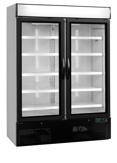 Verkaufskühlschrank – 2 Glastüren – 1079 L – 1370×700×2022 mm – Weiß – D-Form – 10 Tragroste, weiß - Produktansicht