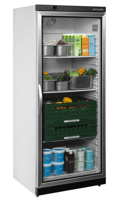 Verkaufskühlschrank – 1 Glastür – 570 L – 777×695×1895 mm – Weiß – 4 Tragroste, weiß - Anwendungsbeispiel