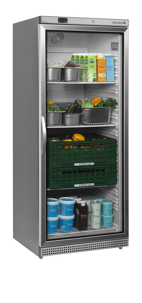 Verkaufskühlschrank – 1 Glastür – 570 L – 777×695×1895 mm – SS 430 – 4 Tragroste, weiß - Anwendungsbeispiel