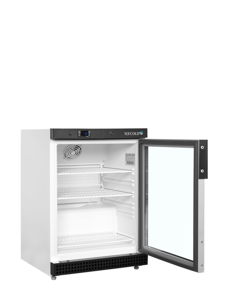 Verkaufskühlschrank – 1 Glastür – 119 L – 600×585×855 mm – Weiß – 3 Tragroste, weiß - Innenansicht