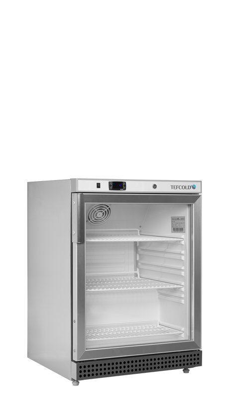 Verkaufskühlschrank – 1 Glastür – 119 L – 600×585×855 mm – SS 430 – 3 Tragroste, weiß - Produktansicht