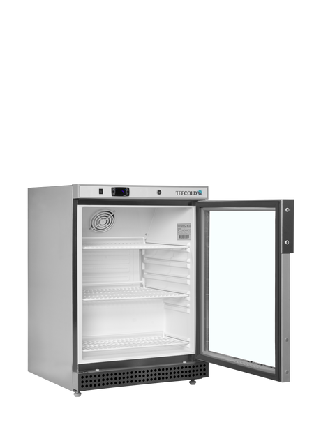 Verkaufskühlschrank – 1 Glastür – 119 L – 600×585×855 mm – SS 430 – 3 Tragroste, weiß - Innenansicht