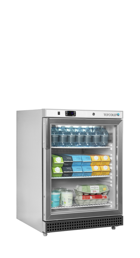 Verkaufskühlschrank – 1 Glastür – 119 L – 600×585×855 mm – SS 430 – 3 Tragroste, weiß - Anwendungsbeispiel