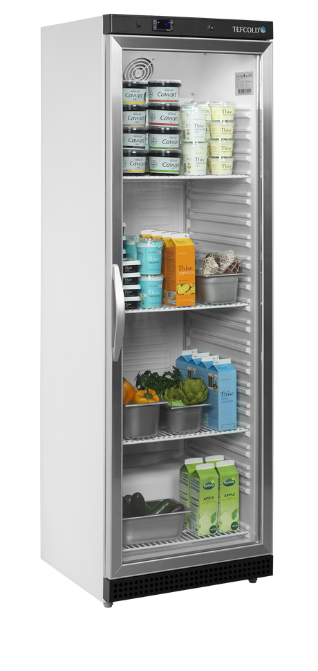 Verkaufskühlschrank – 1 Glastür – 350 L – 600×585×1855 mm – Weiß – 4 Tragroste, weiß - Anwendungsbeispiel