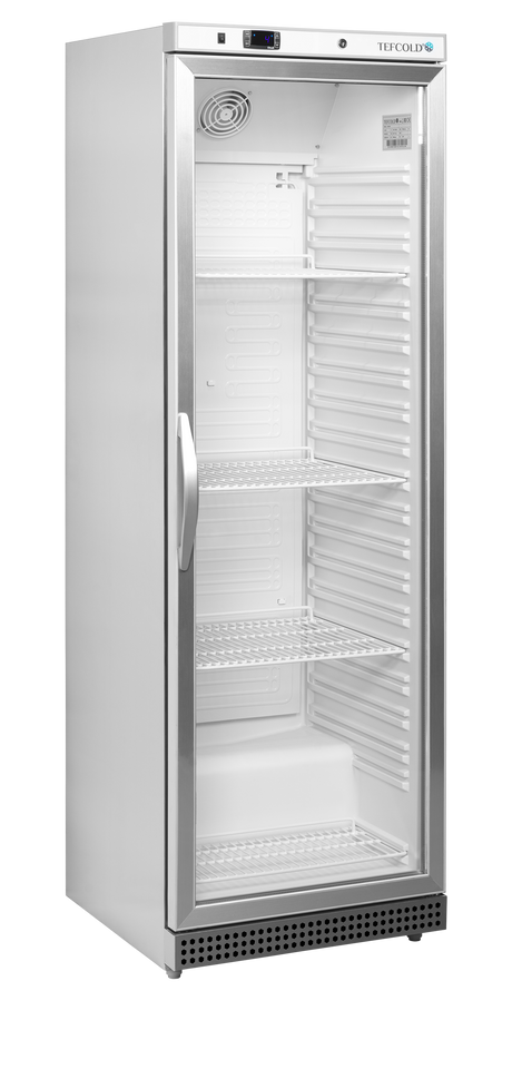 Verkaufskühlschrank – 1 Glastür – 350 L – 600×585×1855 mm – SS 430 – 4 Tragroste, weiß - Produktansicht