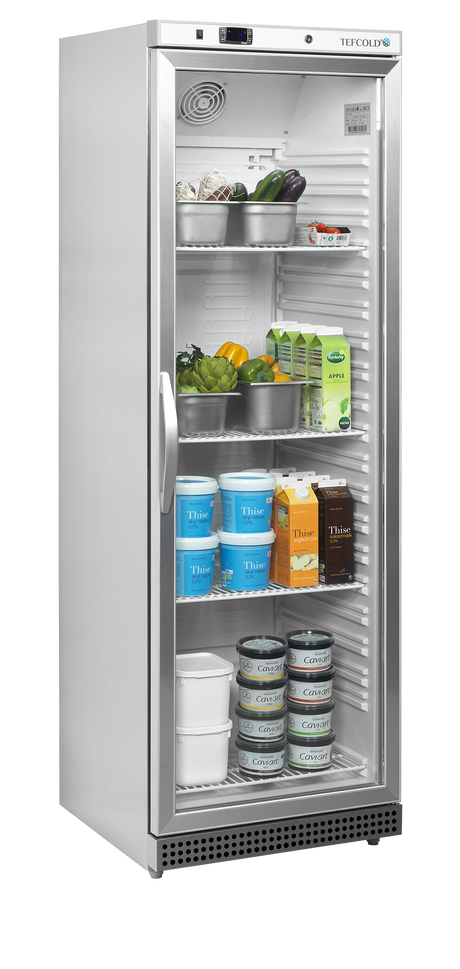 Verkaufskühlschrank – 1 Glastür – 350 L – 600×585×1855 mm – SS 430 – 4 Tragroste, weiß - Anwendungsbeispiel
