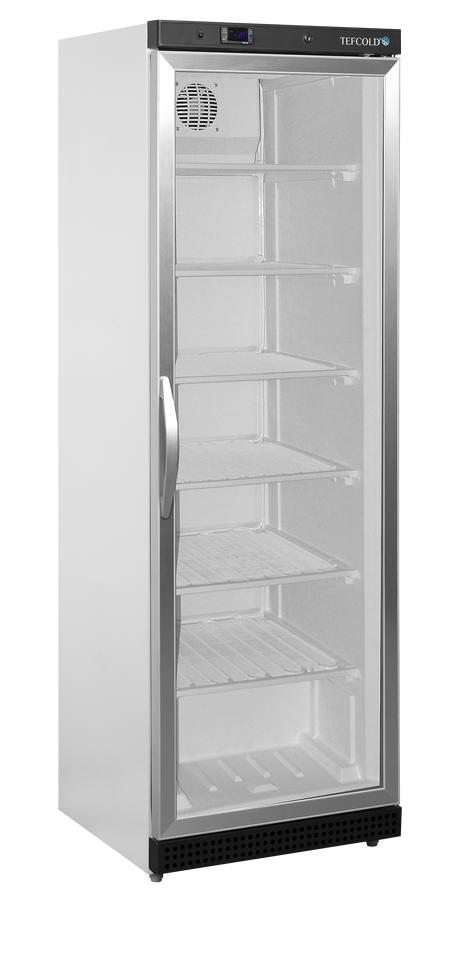 Verkaufsgefrierschrank – 1 Glastür – 340 L – 600×585×1855 mm – Weiß – -24 bis -10 °C – 7 Feste Gefrierablagen – 380 W - Produktansicht