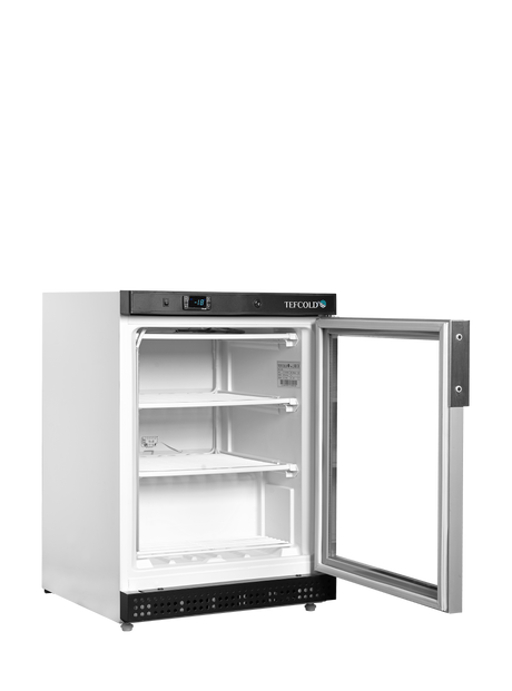 Verkaufsgefrierschrank – 1 Glastür – 120 L – 600×585×855 mm – Weiß – -24 bis -10 °C – 2 Feste Gefrierablagen – 270 W - Innenansicht