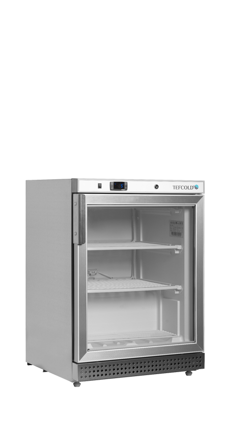 Verkaufsgefrierschrank – 1 Glastür – 120 L – 600×585×855 mm – SS 430 – -24 bis -10 °C – 2 Feste Gefrierablagen – 270 W - Produktansicht