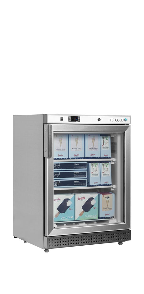 Verkaufsgefrierschrank – 1 Glastür – 120 L – 600×585×855 mm – SS 430 – -24 bis -10 °C – 2 Feste Gefrierablagen – 270 W - Anwendungsbeispiel