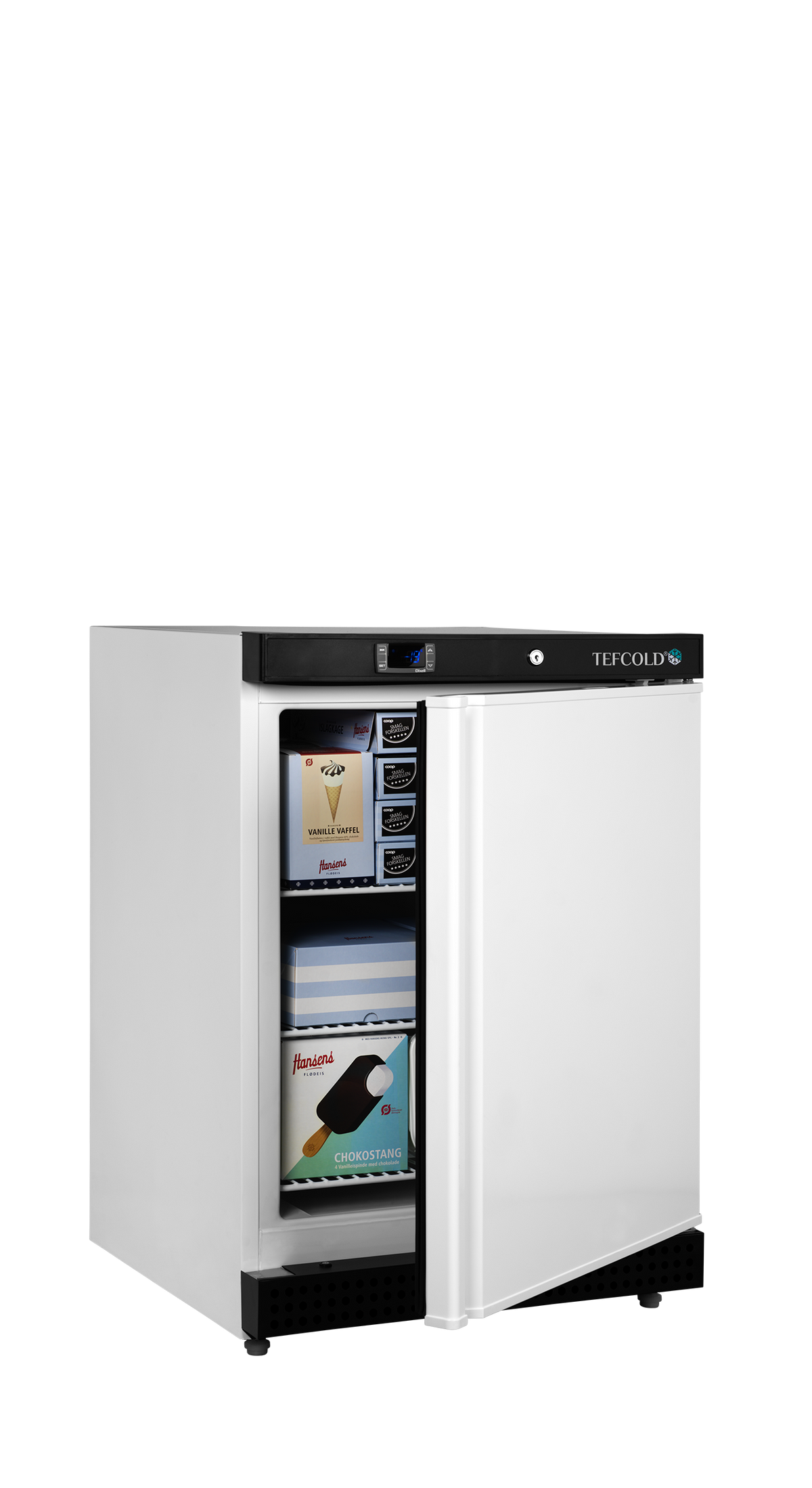 Gewerbegefrierschrank – 1 Tür – 120 L – 600×585×855 mm – Weiß – 3 Tragroste, weiß - Anwendungsbeispiel