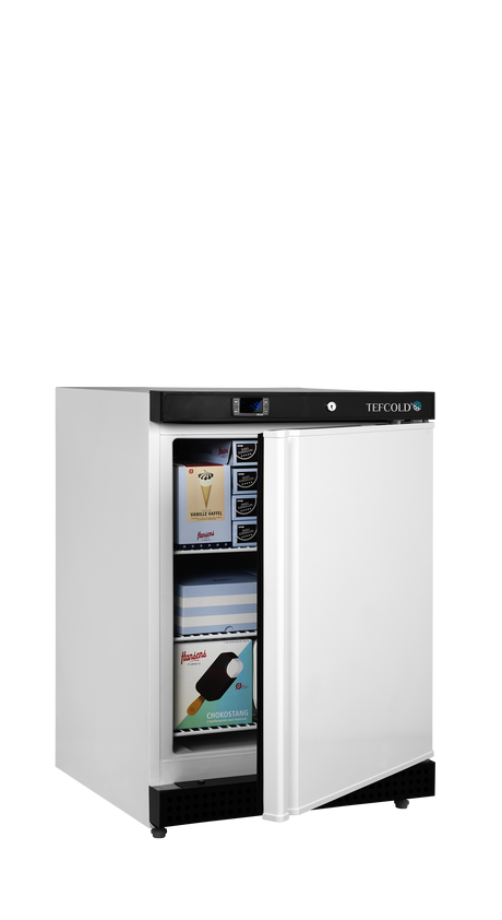 Gewerbegefrierschrank – 1 Tür – 120 L – 600×585×855 mm – Weiß – 3 Tragroste, weiß - Anwendungsbeispiel