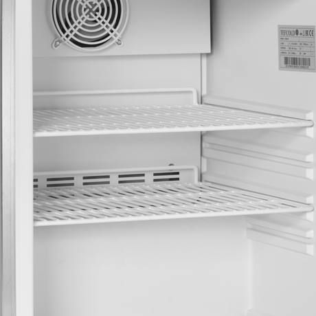 Gewerbegefrierschrank – 1 Tür – 120 L – 600×585×855 mm – SS 430 – 3 Tragroste, weiß - Detail