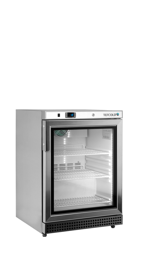 Verkaufsgefrierschrank – 1 Glastür – 120 L – 600×585×855 mm – SS 430 – -24 bis -10 °C – 3 Tragroste, weiß – 150 W - Produktansicht