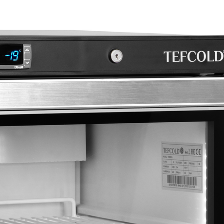 Verkaufsgefrierschrank – 1 Glastür – 120 L – 600×585×855 mm – SS 430 – -24 bis -10 °C – 3 Tragroste, weiß – 150 W - Detail