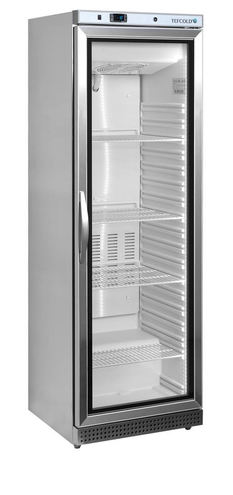 Verkaufsgefrierschrank – 1 Glastür – 340 L – 600×585×1855 mm – SS 430 – -24 bis -10 °C – 4 Tragroste, weiß – 300 W - Produktansicht