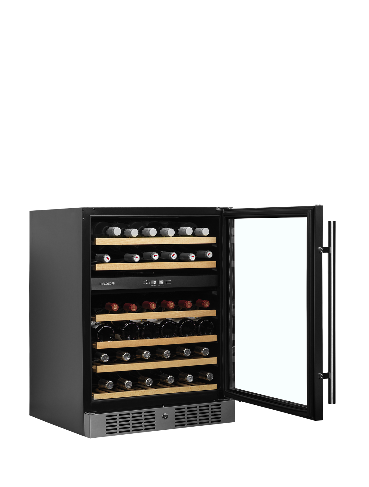 Weinkühlschrank – 1 Glastür – 46 Flaschen (750 ml) – 595×570×820 mm – Schwarz - Innenansicht