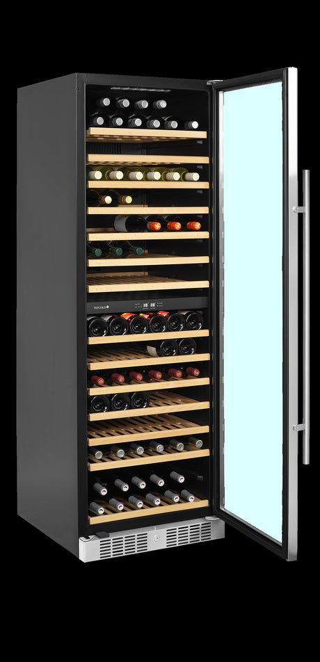 Weinkühlschrank – 1 Glastür – 163 Flaschen (750 ml) – 595×680×1760 mm – Schwarz - Innenansicht