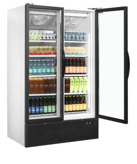 Verkaufskühlschrank – 2 Glastüren – 652 L – 1200×735×1990 mm – Weiß RAL 9016 – 10 Tragroste, weiß - Innenansicht