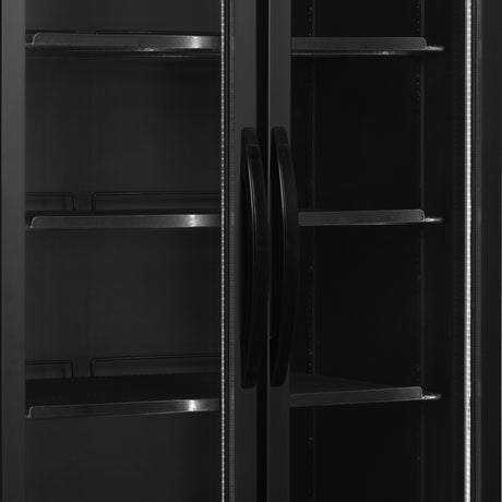 Verkaufskühlschrank – 2 Glastüren – 535 L – 890×740×1990 mm – Schwarz RAL9005 – 5 Tragroste, schwarz - Detail