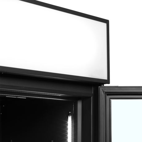 Verkaufskühlschrank – 2 Glastüren – 524 L – 1000×790×2000 mm – Schwarz RAL9005 – L-Form – 5 Tragroste, schwarz - Detail