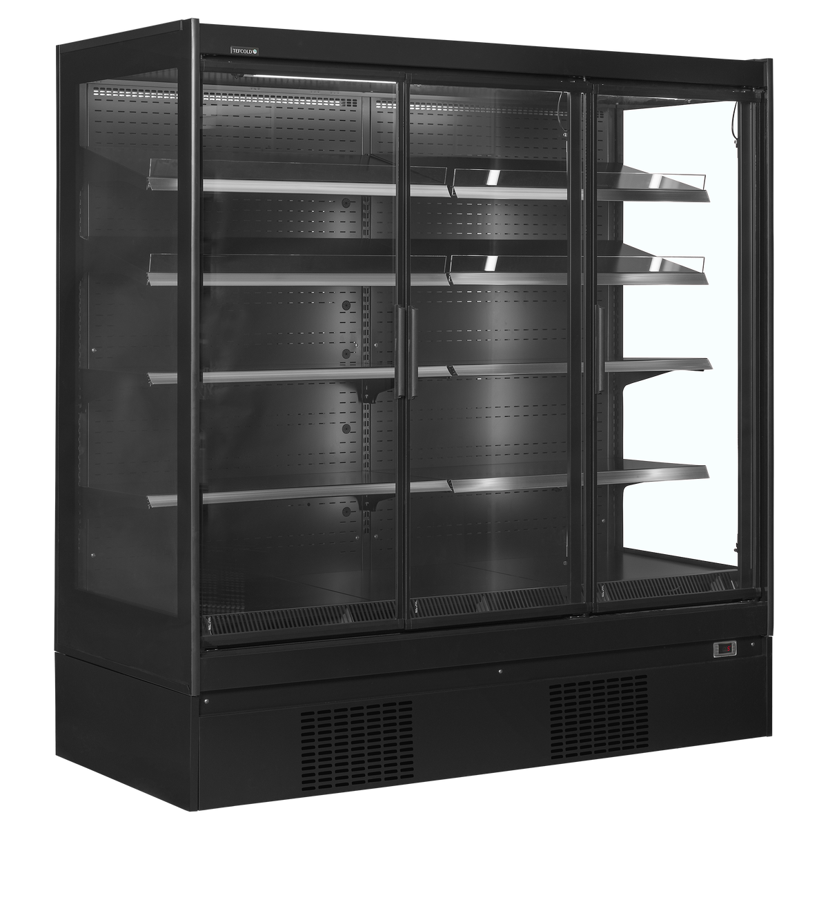 Wandkühlregal – 3 Glastüren – 1160 L – 1935×898×2035 mm – Schwarz / Glas - Produktansicht