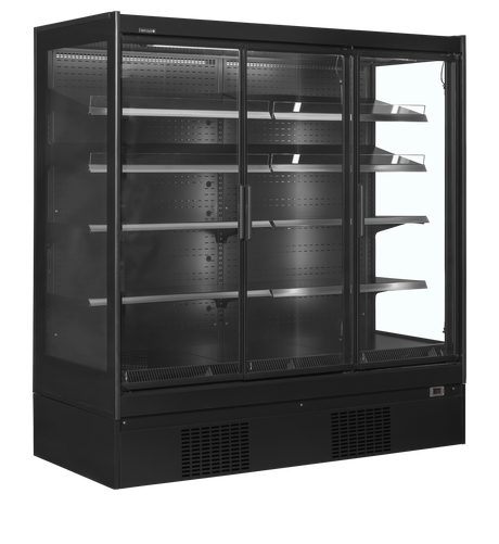 Wandkühlregal – 3 Glastüren – 1160 L – 1935×898×2035 mm – Schwarz / Glas - Produktansicht