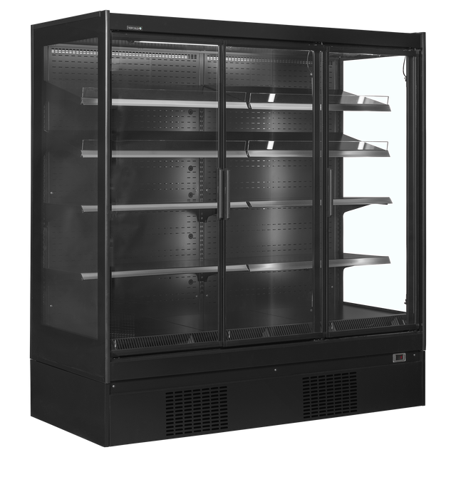 Wandkühlregal – 3 Glastüren – 1160 L – 1935×898×2035 mm – Schwarz / Glas - Produktansicht