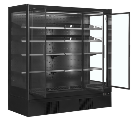 Wandkühlregal – 3 Glastüren – 1160 L – 1935×898×2035 mm – Schwarz / Glas - Innenansicht