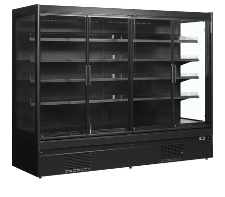 Wandkühlregal – 4 Glastüren – 1540 L – 2562×898×2035 mm – Schwarz / Glas - Produktansicht