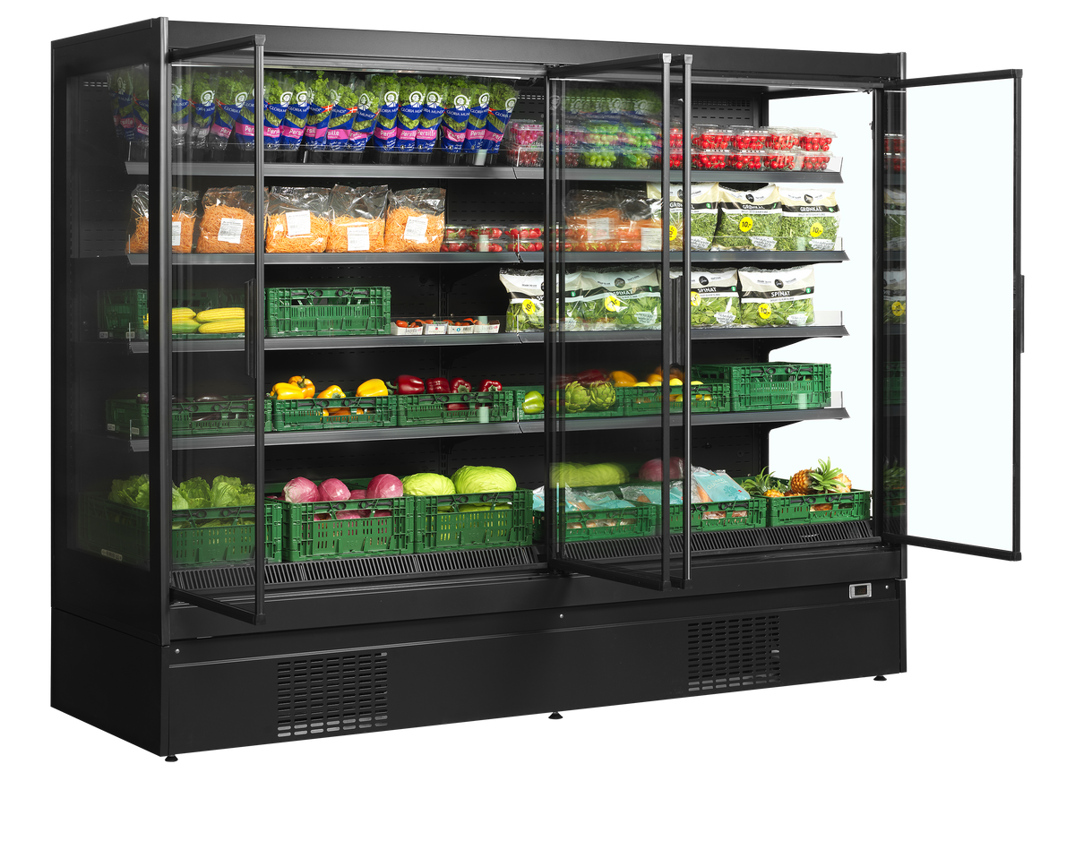 Wandkühlregal – 4 Glastüren – 1540 L – 2562×898×2035 mm – Schwarz / Glas - Innenansicht
