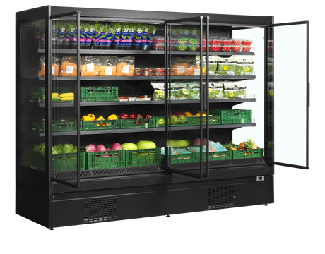 Wandkühlregal – 4 Glastüren – 1540 L – 2562×898×2035 mm – Schwarz / Glas - Innenansicht