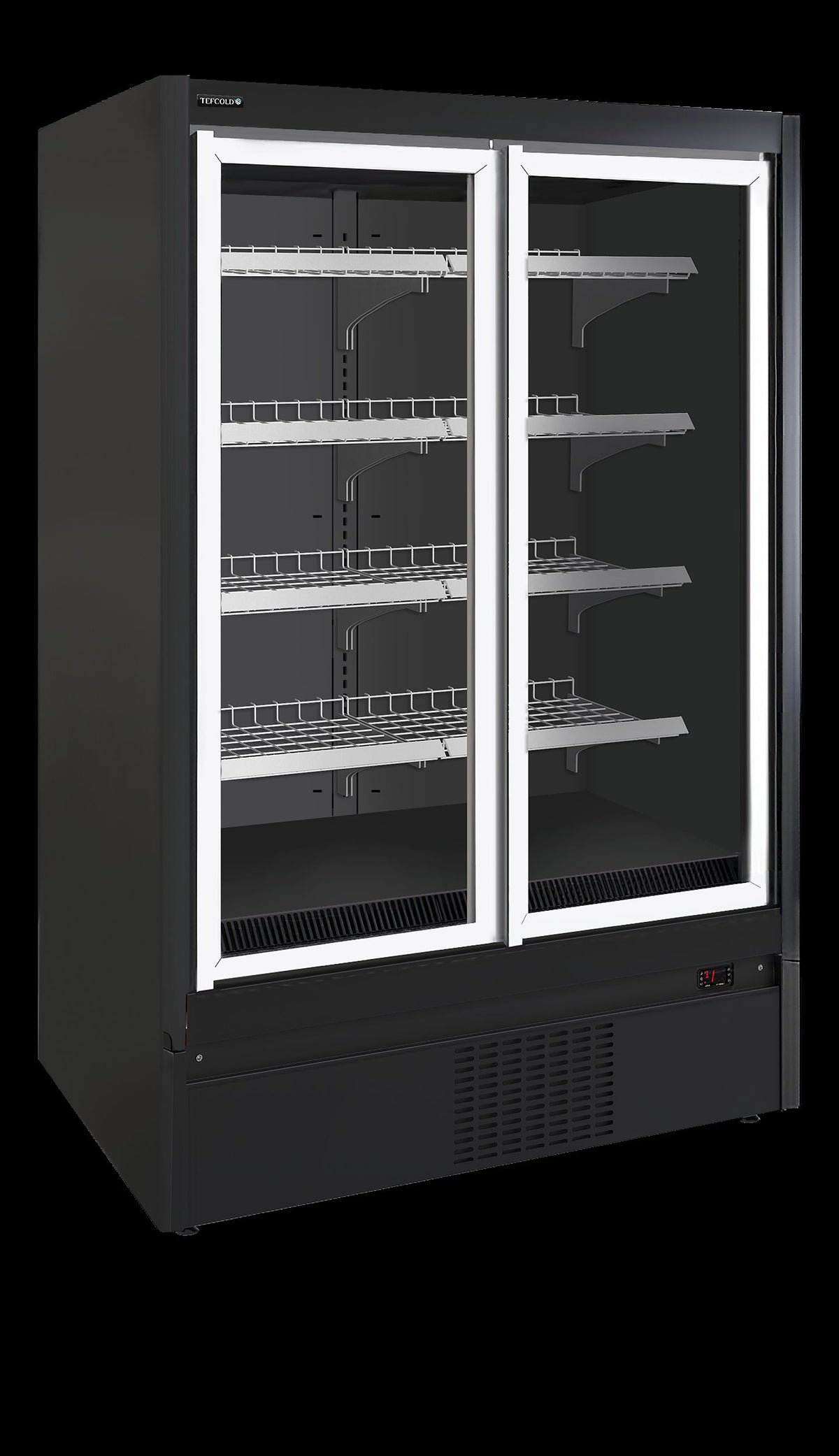 Wandgefrierregal – 2 Glastüren – 850 L – 1350×908×2035 mm – Schwarz / Glas - Produktansicht