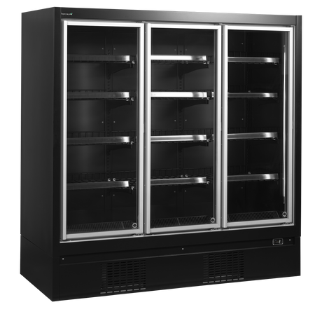Wandgefrierregal – 3 Glastüren – 1270 L – 1975×908×2035 mm – Schwarz / Glas - Produktansicht