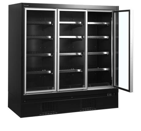 Wandgefrierregal – 3 Glastüren – 1270 L – 1975×908×2035 mm – Schwarz / Glas - Innenansicht