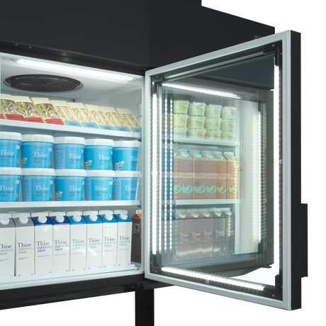 Kühl-/Tiefkühlwandregal – 4 Glastüren – 650 L – 2500×745×2430 mm – Schwarz - Detail