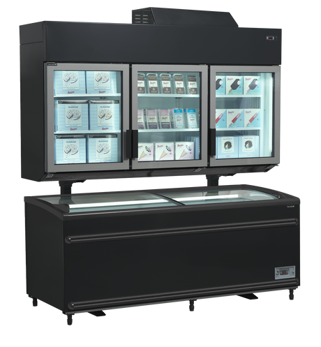 Kühl-/Tiefkühlwandregal – 3 Glastüren – 628 L – 2100×745×2430 mm – Schwarz – Drehzahlgeregelter Kompressor - Weitere Ansicht