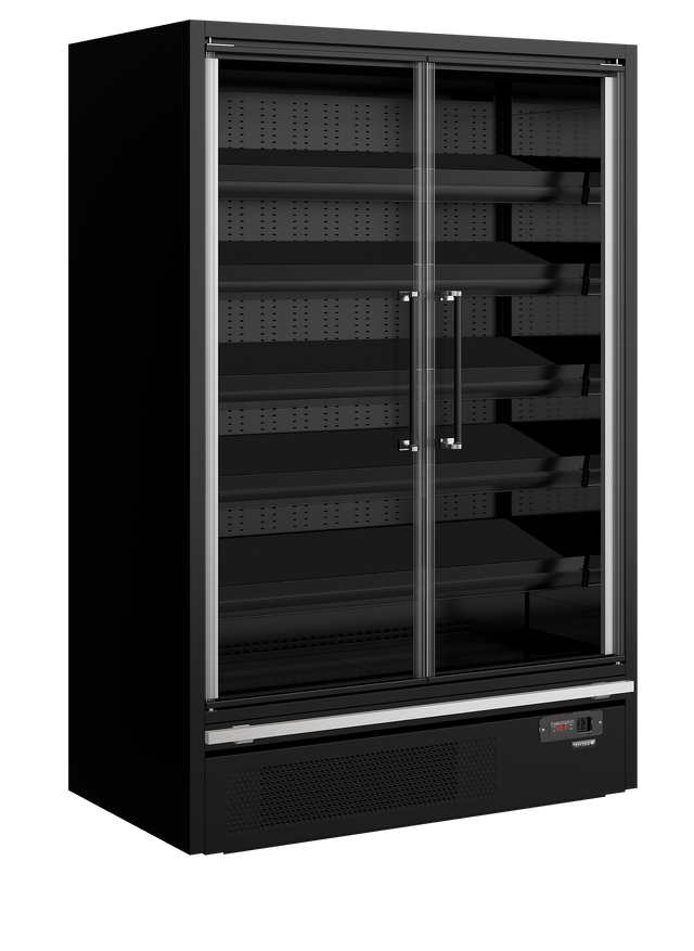 Wandkühlregal – 2 Glastüren – 629 L – 1330×750×2005 mm – Schwarz RAL9005 - Produktansicht
