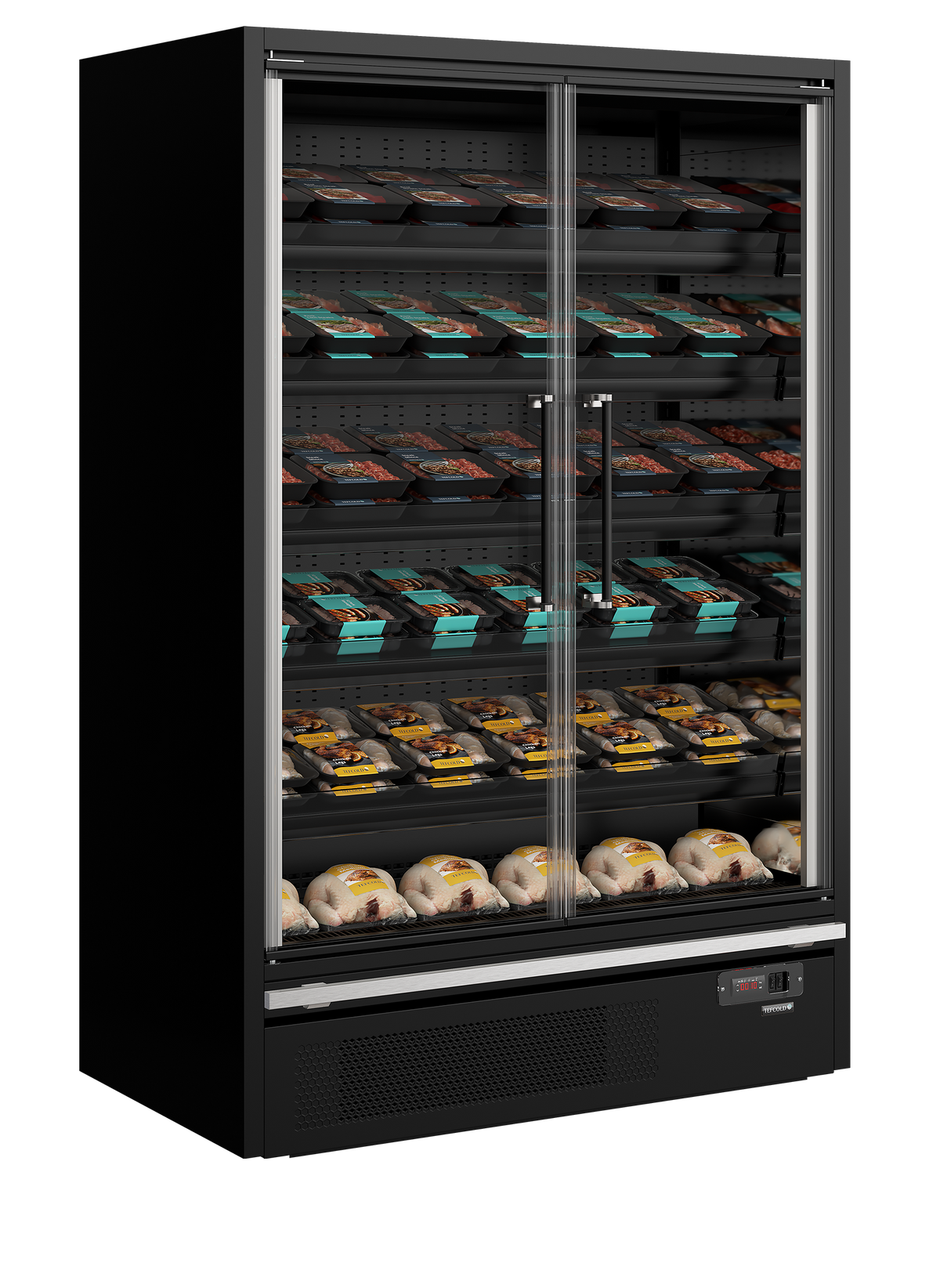 Wandkühlregal – 2 Glastüren – 629 L – 1330×750×2005 mm – Schwarz RAL9005 - Weitere Ansicht