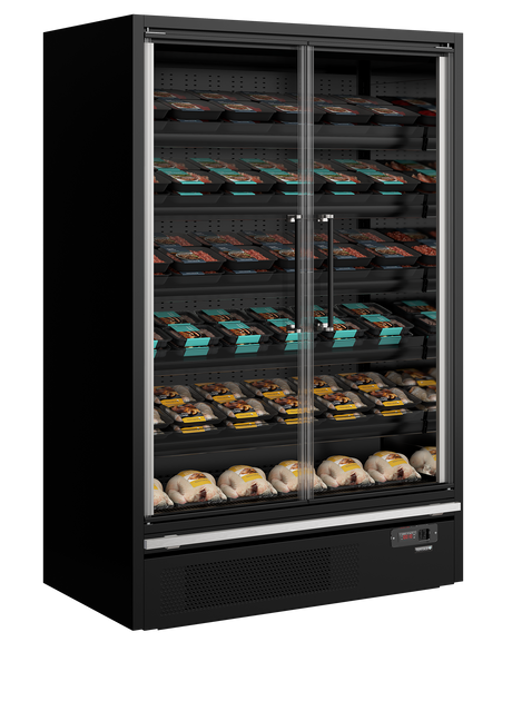 Wandkühlregal – 2 Glastüren – 629 L – 1330×750×2005 mm – Schwarz RAL9005 - Weitere Ansicht