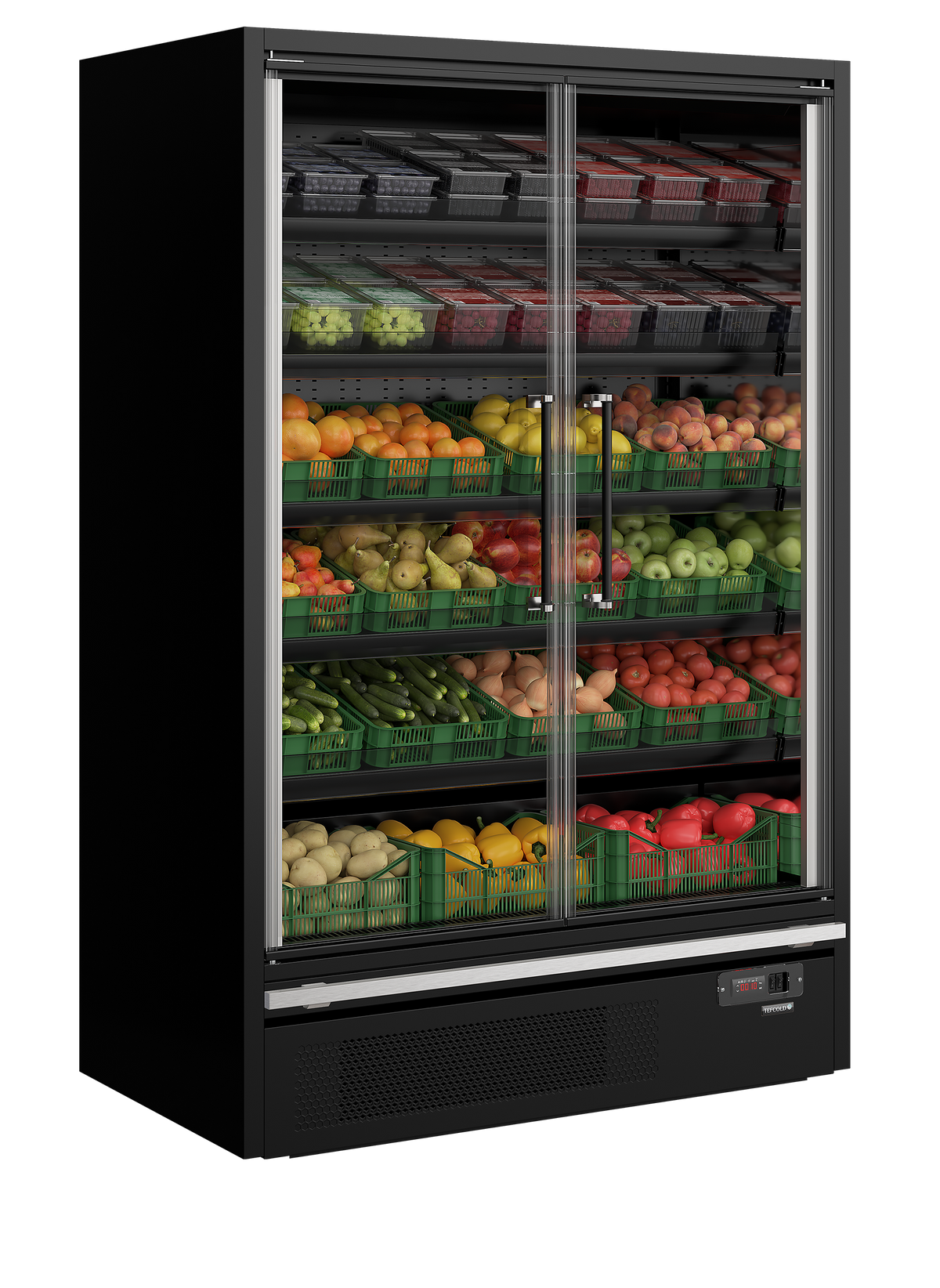 Wandkühlregal – 2 Glastüren – 629 L – 1330×750×2005 mm – Schwarz RAL9005 - Weitere Ansicht