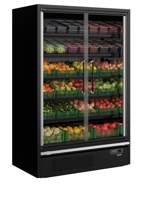 Wandkühlregal – 2 Glastüren – 629 L – 1330×750×2005 mm – Schwarz RAL9005 - Weitere Ansicht