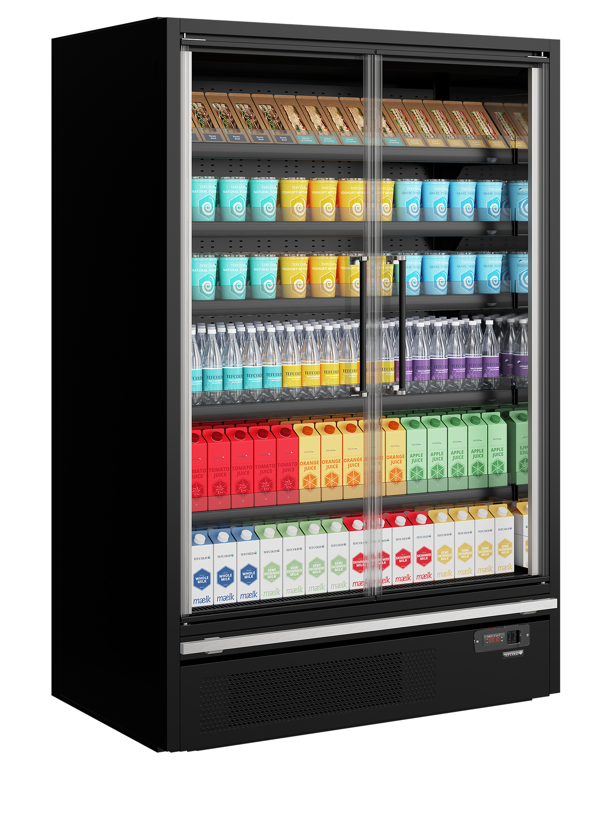 Wandkühlregal – 2 Glastüren – 629 L – 1330×750×2005 mm – Schwarz RAL9005 - Anwendungsbeispiel