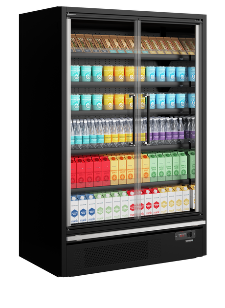 Wandkühlregal – 2 Glastüren – 629 L – 1330×750×2005 mm – Schwarz RAL9005 - Anwendungsbeispiel