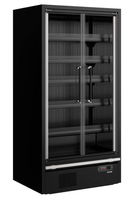 Wandkühlregal – 2 Glastüren – 472 L – 1018×750×2005 mm – Schwarz RAL9005 - Produktansicht