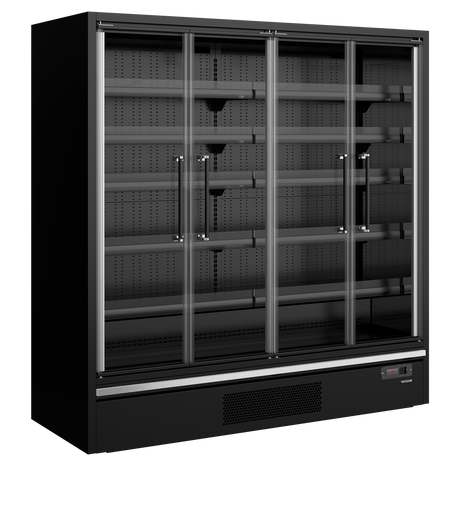 Wandkühlregal – 4 Glastüren – 943 L – 1955×750×2005 mm – Schwarz RAL9005 - Produktansicht